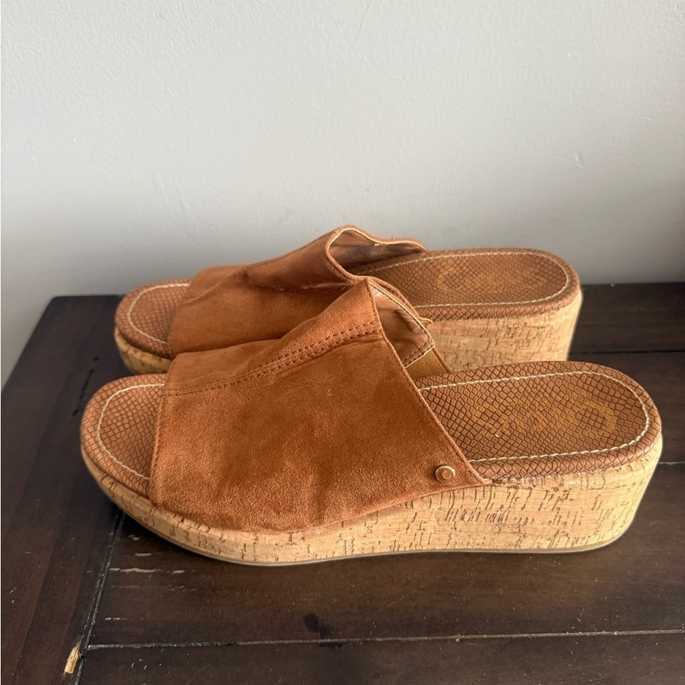 Circus by Sam Edelman Suede Cork Wedge Slide Sandals | Size 9